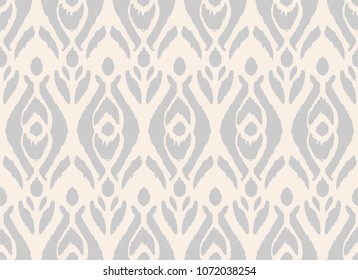 Ikat seamless pattern. Vector tie dye shibori print with stripes and chevron. Ink textured japanese background. Ethnic fabric vector. Bohemian fashion. Endless watercolor texture. African rug.