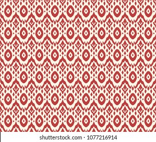 Ikat seamless pattern. Vector tie dye shibori print with stripes and chevron. Ink textured japanese background. Ethnic fabric vector. Bohemian fashion. Endless watercolor texture. African rug.