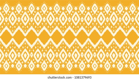 Ikat seamless pattern. Vector tie dye shibori print with stripes and chevron. Ink textured japanese background. Ethnic fabric vector. Bohemian fashion. Endless watercolor texture. African rug.