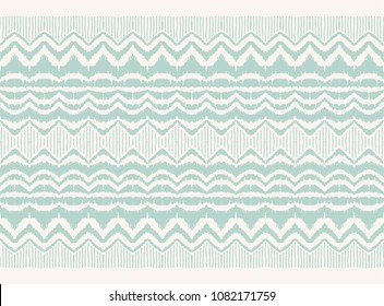 Ikat seamless pattern. Vector tie dye shibori print with stripes and chevron. Ink textured japanese background. Ethnic fabric vector. Bohemian fashion. Endless watercolor texture. African rug.