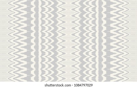 Ikat seamless pattern. Vector tie dye shibori print with stripes and chevron. Ink textured japanese background. Ethnic fabric vector. Bohemian fashion. Endless watercolor texture. African rug.
