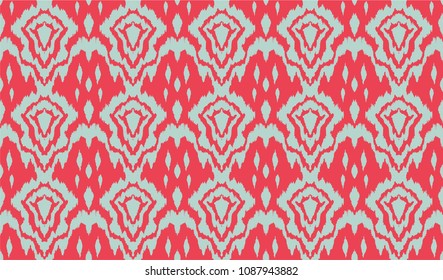 Ikat seamless pattern. Vector tie dye shibori print with stripes and chevron. Ink textured japanese background. Ethnic fabric vector. Bohemian fashion. Endless watercolor texture. African rug.