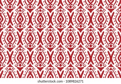 Ikat seamless pattern. Vector tie dye shibori print with stripes and chevron. Ink textured japanese background. Ethnic fabric vector. Bohemian fashion. Endless watercolor texture. African rug.