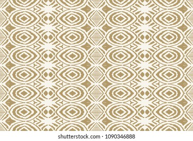 Ikat seamless pattern. Vector tie dye shibori print with stripes and chevron. Ink textured japanese background. Ethnic fabric vector. Bohemian fashion. Endless watercolor texture. African rug.