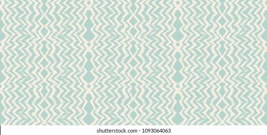 Ikat seamless pattern. Vector tie dye shibori print with stripes and chevron. Ink textured japanese background. Ethnic fabric vector. Bohemian fashion. Endless watercolor texture. African rug.