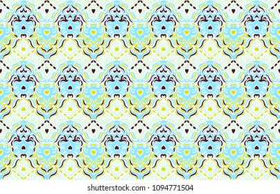 Ikat seamless pattern. Vector tie dye shibori print with stripes and chevron. Ink textured japanese background. Ethnic fabric vector. Bohemian fashion. Endless watercolor texture. African rug.