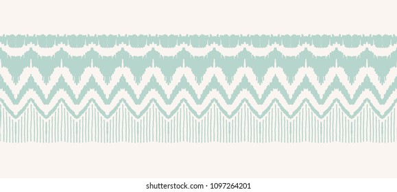 Ikat seamless pattern. Vector tie dye shibori print with stripes and chevron. Ink textured japanese background. Ethnic fabric vector. Bohemian fashion. Endless watercolor texture. African rug.