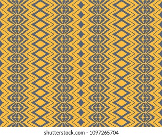 Ikat seamless pattern. Vector tie dye shibori print with stripes and chevron. Ink textured japanese background. Ethnic fabric vector. Bohemian fashion. Endless watercolor texture. African rug.