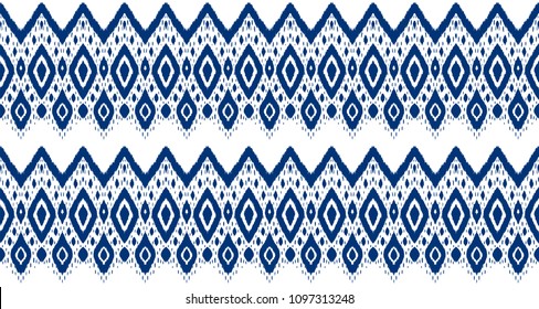 Ikat seamless pattern. Vector tie dye shibori print with stripes and chevron. Ink textured japanese background. Ethnic fabric vector. Bohemian fashion. Endless watercolor texture. African rug.