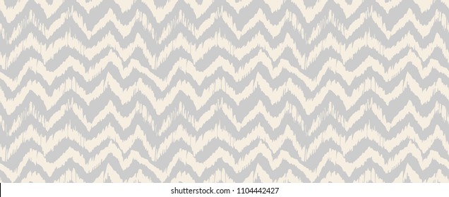 Ikat seamless pattern. Vector tie dye shibori print with stripes and chevron. Ink textured japanese background. Ethnic fabric vector. Bohemian fashion. Endless watercolor texture. African rug.