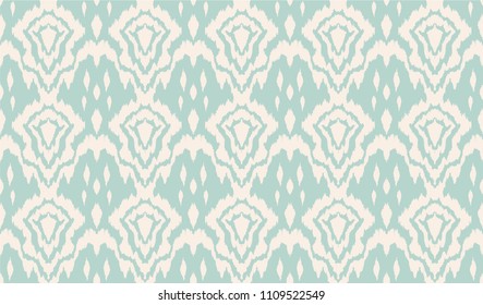Ikat seamless pattern. Vector tie dye shibori print with stripes and chevron. Ink textured japanese background. Ethnic fabric vector. Bohemian fashion. Endless watercolor texture. African rug.
