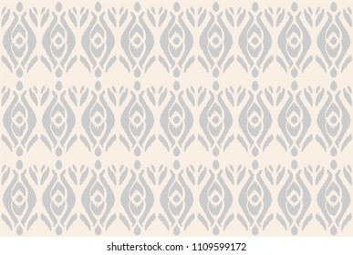 Ikat seamless pattern. Vector tie dye shibori print with stripes and chevron. Ink textured japanese background. Ethnic fabric vector. Bohemian fashion. Endless watercolor texture. African rug.