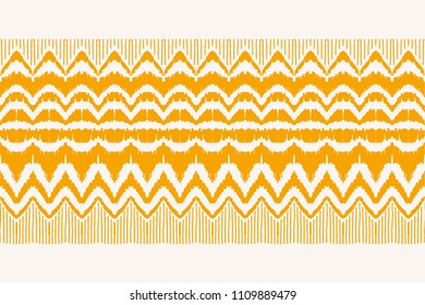 Ikat seamless pattern. Vector tie dye shibori print with stripes and chevron. Ink textured japanese background. Ethnic fabric vector. Bohemian fashion. Endless watercolor texture. African rug.