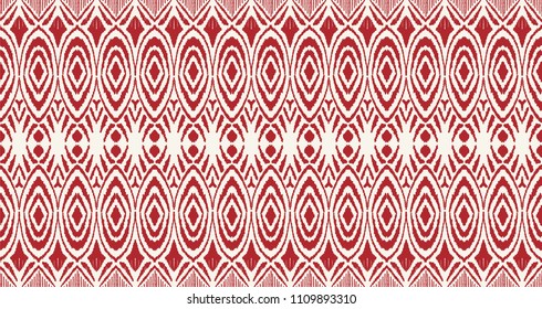Ikat seamless pattern. Vector tie dye shibori print with stripes and chevron. Ink textured japanese background. Ethnic fabric vector. Bohemian fashion. Endless watercolor texture. African rug.