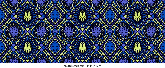 Ikat seamless pattern. Vector tie dye shibori print with stripes and chevron. Ink textured japanese background. Ethnic fabric vector. Bohemian fashion. Endless watercolor texture. African rug.