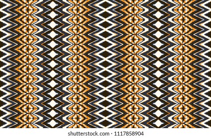 Ikat seamless pattern. Vector tie dye shibori print with stripes and chevron. Ink textured japanese background. Ethnic fabric vector. Bohemian fashion. Endless watercolor texture. African rug.