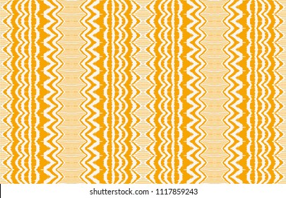 Ikat seamless pattern. Vector tie dye shibori print with stripes and chevron. Ink textured japanese background. Ethnic fabric vector. Bohemian fashion. Endless watercolor texture. African rug.