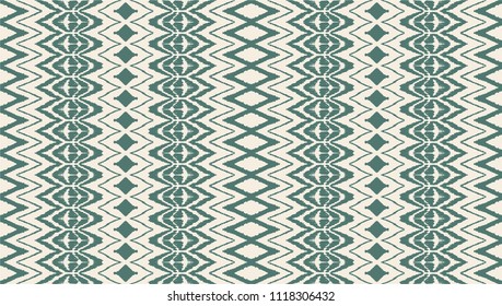 Ikat seamless pattern. Vector tie dye shibori print with stripes and chevron. Ink textured japanese background. Ethnic fabric vector. Bohemian fashion. Endless watercolor texture. African rug.