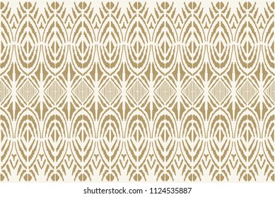 Ikat seamless pattern. Vector tie dye shibori print with stripes and chevron. Ink textured japanese background. Ethnic fabric vector. Bohemian fashion. Endless watercolor texture. African rug.