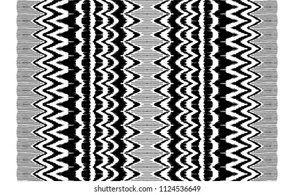 Ikat seamless pattern. Vector tie dye shibori print with stripes and chevron. Ink textured japanese background. Ethnic fabric vector. Bohemian fashion. Endless watercolor texture. African rug.