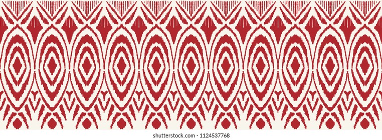 Ikat seamless pattern. Vector tie dye shibori print with stripes and chevron. Ink textured japanese background. Ethnic fabric vector. Bohemian fashion. Endless watercolor texture. African rug.