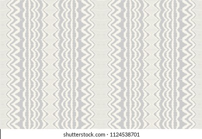 Ikat seamless pattern. Vector tie dye shibori print with stripes and chevron. Ink textured japanese background. Ethnic fabric vector. Bohemian fashion. Endless watercolor texture. African rug.