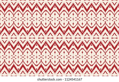 Ikat seamless pattern. Vector tie dye shibori print with stripes and chevron. Ink textured japanese background. Ethnic fabric vector. Bohemian fashion. Endless watercolor texture. African rug.