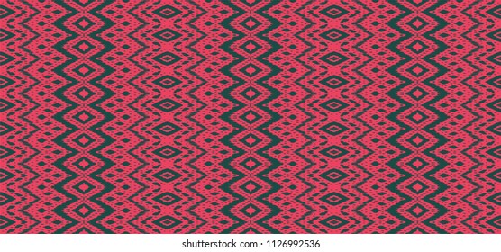 Ikat seamless pattern. Vector tie dye shibori print with stripes and chevron. Ink textured japanese background. Ethnic fabric vector. Bohemian fashion. Endless watercolor texture. African rug.