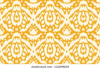Ikat seamless pattern. Vector tie dye shibori print with stripes and chevron. Ink textured japanese background. Ethnic fabric vector. Bohemian fashion. Endless watercolor texture. African rug.