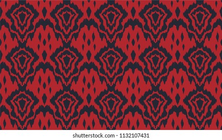 Ikat seamless pattern. Vector tie dye shibori print with stripes and chevron. Ink textured japanese background. Ethnic fabric vector. Bohemian fashion. Endless watercolor texture. African rug.