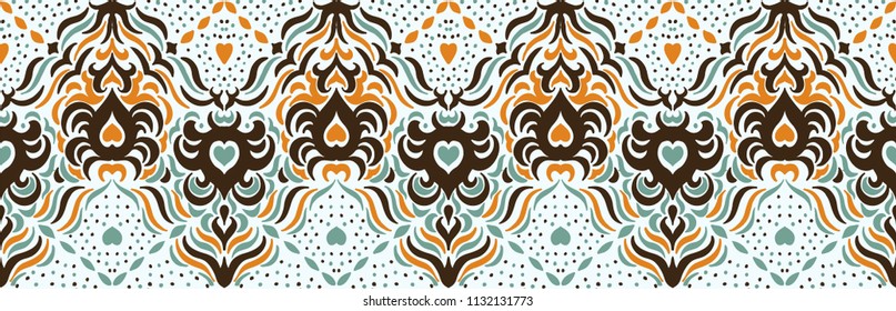 Ikat seamless pattern. Vector tie dye shibori print with stripes and chevron. Ink textured japanese background. Ethnic fabric vector. Bohemian fashion. Endless watercolor texture. African rug.
