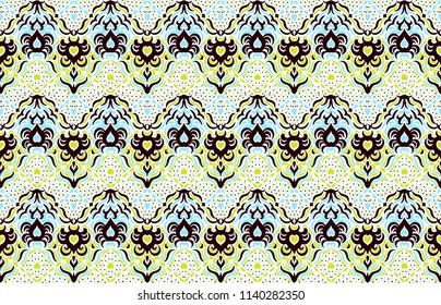 Ikat seamless pattern. Vector tie dye shibori print with stripes and chevron. Ink textured japanese background. Ethnic fabric vector. Bohemian fashion. Endless watercolor texture. African rug.
