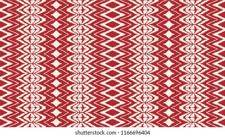 Ikat seamless pattern. Vector tie dye shibori print with stripes and chevron. Ink textured japanese background. Ethnic fabric vector. Bohemian fashion. Endless watercolor texture. African rug.