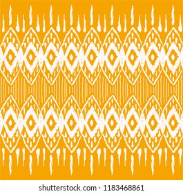 Ikat seamless pattern. Vector tie dye  shibori print with stripes and chevron. Ink textured japanese background.  Ethnic fabric vector. Bohemian fashion. Endless watercolor texture. African rug.