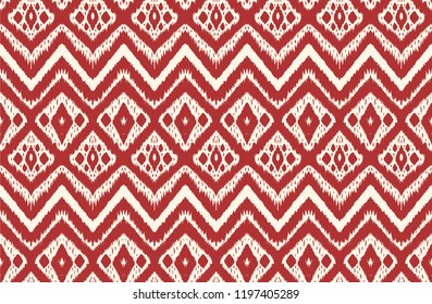 Ikat seamless pattern. Vector tie dye shibori print with stripes and chevron. Ink textured japanese background. Ethnic fabric vector. Bohemian fashion. Endless watercolor texture. African rug.