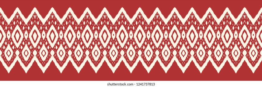 Ikat seamless pattern. Vector tie dye shibori print with stripes and chevron. Ink textured japanese background. Ethnic fabric vector. Bohemian fashion. Endless watercolor texture. African rug.