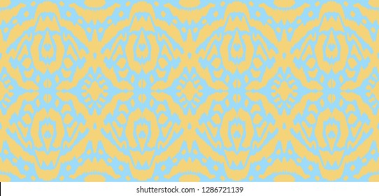 Ikat seamless pattern. Vector tie dye shibori print with stripes and chevron. Ink textured japanese background. Ethnic fabric vector. Bohemian fashion. Endless watercolor texture. African rug