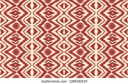 Ikat seamless pattern. Vector tie dye shibori print with stripes and chevron. Ink textured japanese background. Ethnic fabric vector. Bohemian fashion. Endless watercolor texture. African rug.