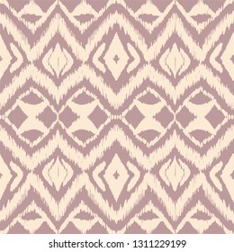 Ikat seamless pattern. Vector tie dye shibori print with stripes and chevron. Ink textured japanese background. Ethnic fabric vector. Bohemian fashion. Endless watercolor texture. African rug.