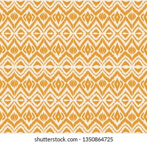 Ikat seamless pattern. Vector tie dye shibori print with stripes and chevron. Ink textured japanese background. Ethnic fabric vector. Bohemian fashion. Endless watercolor texture. African rug.