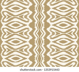 Ikat seamless pattern. Vector tie dye shibori print with stripes and chevron. Ink textured japanese background. Ethnic fabric vector. Bohemian fashion. Endless watercolor texture. African rug.