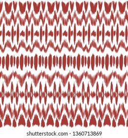 Ikat seamless pattern. Vector tie dye shibori print with stripes and chevron. Ink textured japanese background. Ethnic fabric vector. Bohemian fashion. Endless watercolor texture. African rug.