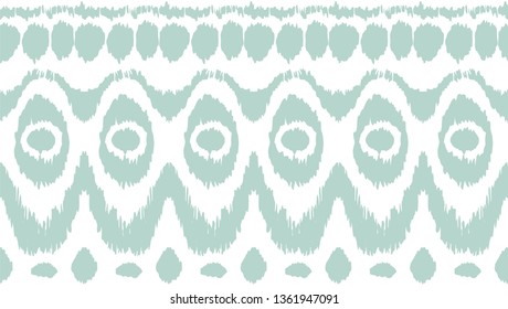 Ikat seamless pattern. Vector tie dye shibori print with stripes and chevron. Ink textured japanese background. Ethnic fabric vector. Bohemian fashion. Endless watercolor texture. African rug.