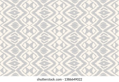 Ikat seamless pattern. Vector tie dye shibori print with stripes and chevron. Ink textured japanese background. Ethnic fabric vector. Bohemian fashion. Endless watercolor texture. African rug.