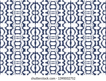 Ikat seamless pattern. Vector tie dye shibori print with stripes and chevron. Ink textured japanese background. Ethnic fabric vector. Bohemian fashion. Endless watercolor texture. African rug.