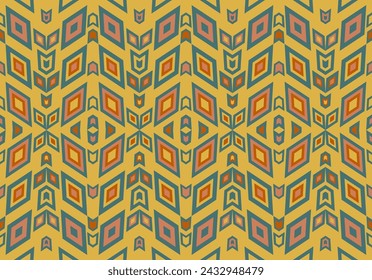 ikat seamless pattern Vector tie dye shibori printed with endless ethnic fabric vector pattern. yellow triangle