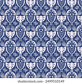 Ikat seamless pattern. Vector tie dye shibori print with stripes and chevron. Ink textured japanese background. Ethnic fabric vector. Bohemian fashion. Linear drawing