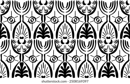 Ikat seamless pattern. Vector tie dye shibori print with stripes and chevron. Ink textured japanese background. Ethnic fabric vector. Bohemian fashion. Linear drawing