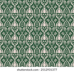Ikat seamless pattern. Vector tie dye shibori print with stripes and chevron. Ink textured japanese background. Ethnic fabric vector. Bohemian fashion. Linear drawing