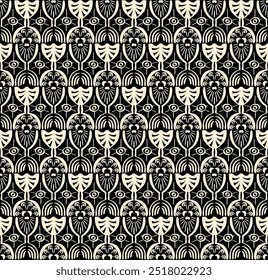 Ikat seamless pattern. Vector tie dye shibori print with stripes and chevron. Ink textured japanese background. Ethnic fabric vector. Bohemian fashion. Linear drawing